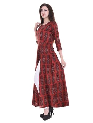 maroon rayon high slit kurta - 14787870 - Standard Image - 2