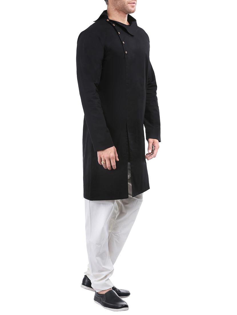 black cotton long kurta - 14789688 - Zoom Image - 2