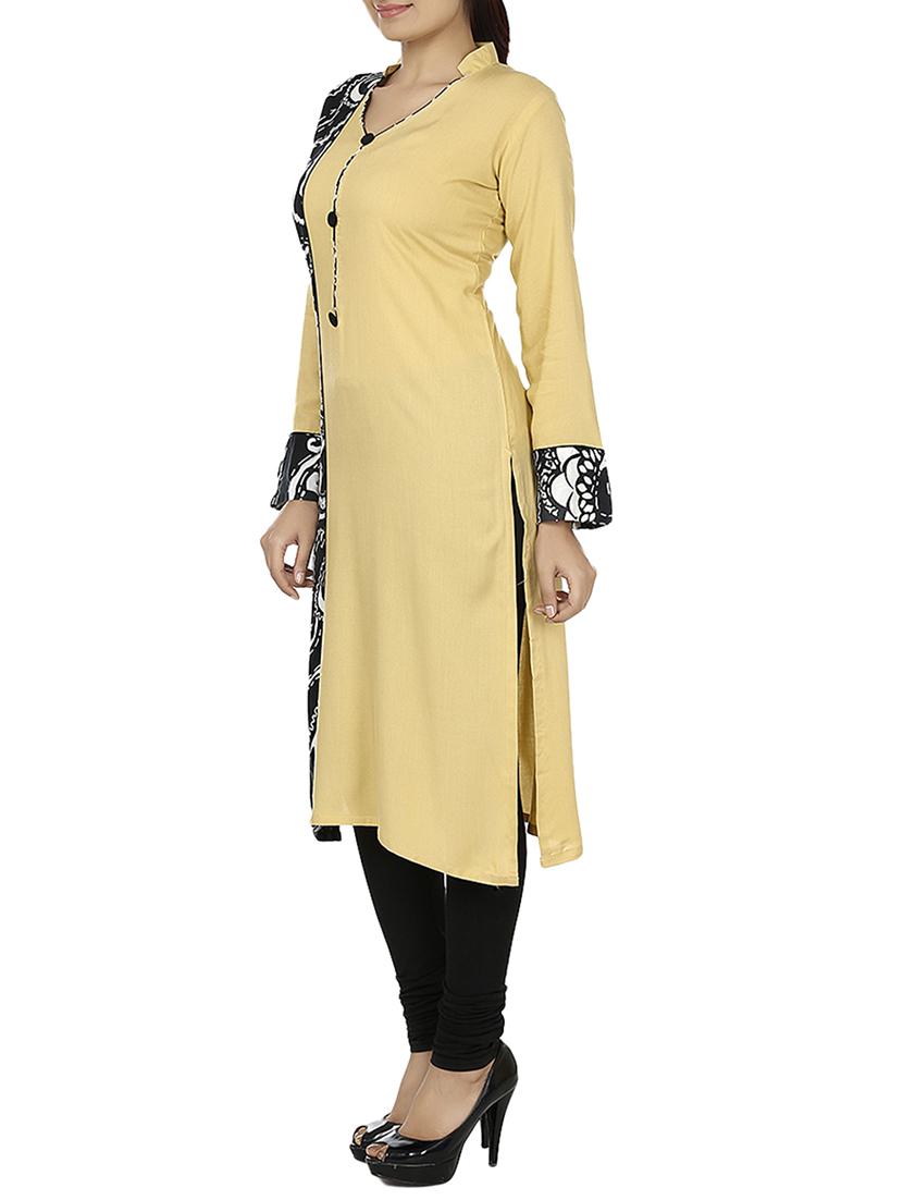 beige viscose straight kurta - 14790239 - Zoom Image - 2