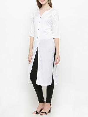 white straight slit kurta - 14790390 - Standard Image - 2