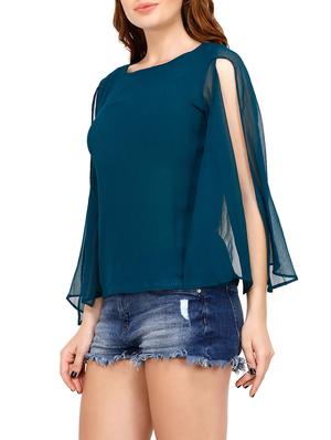 slit sleeve round neck top - 14791437 - Standard Image - 2