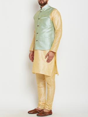 gold and light green dupion ethnic wear set - 14794152 - Standard Image - 2