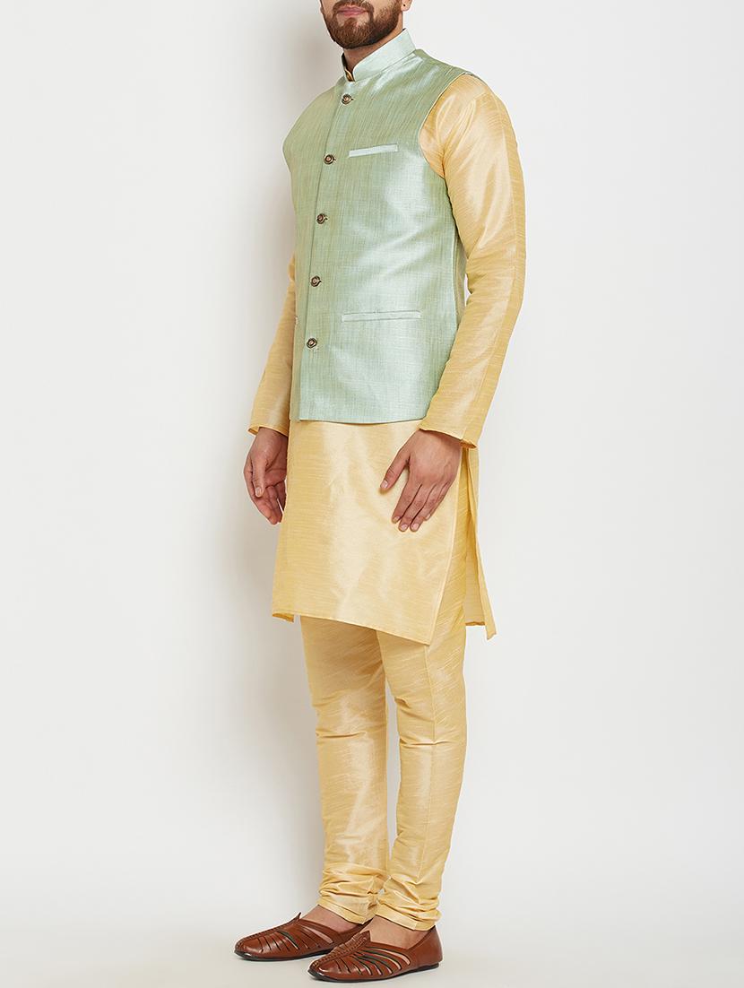 gold and light green dupion ethnic wear set - 14794152 - Zoom Image - 2