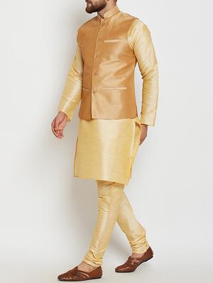 gold and peach dupion ethnic wear set - 14794161 - Standard Image - 2