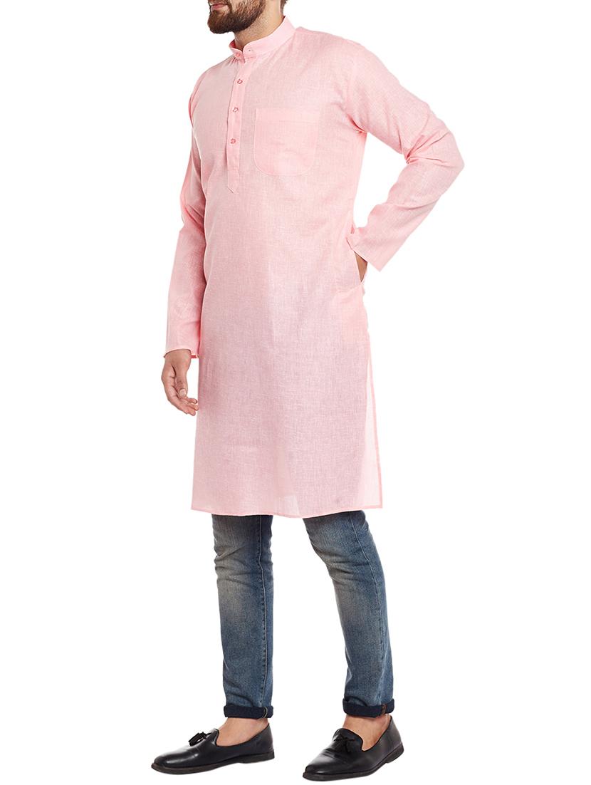 pink linen long kurta - 14794286 - Zoom Image - 2