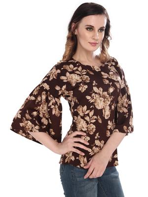 brown printed poly crepe top - 14794473 - Standard Image - 2