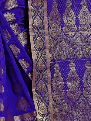 blue cotton silk kanjivaram saree with blouse - 14796202 - Standard Image - 2