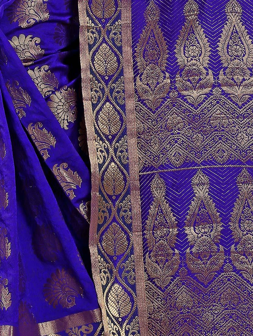 blue cotton silk kanjivaram saree with blouse - 14796202 - Zoom Image - 2