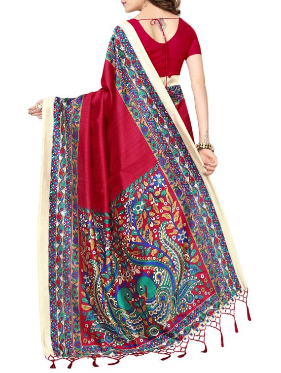 contrast bordered saree with blouse - 14796993 - Zoom Image - 2