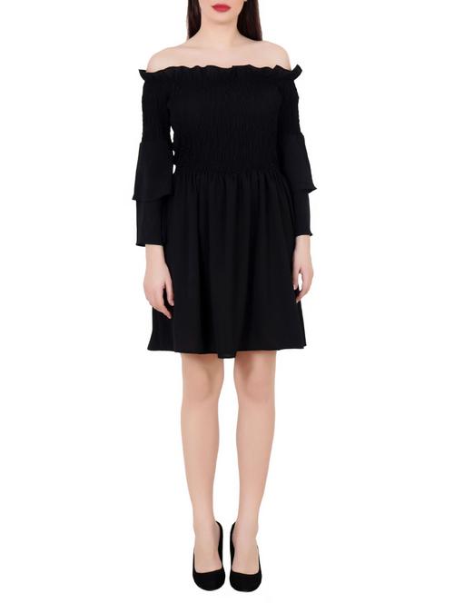 black solid off-shoulder dress - 14798526 - Standard Image - 1