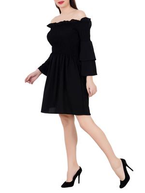 black solid off-shoulder dress - 14798526 - Standard Image - 2