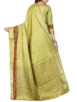 mehandi cotton silk banarasi saree with blouse - 14799723 - Standard Image - 2