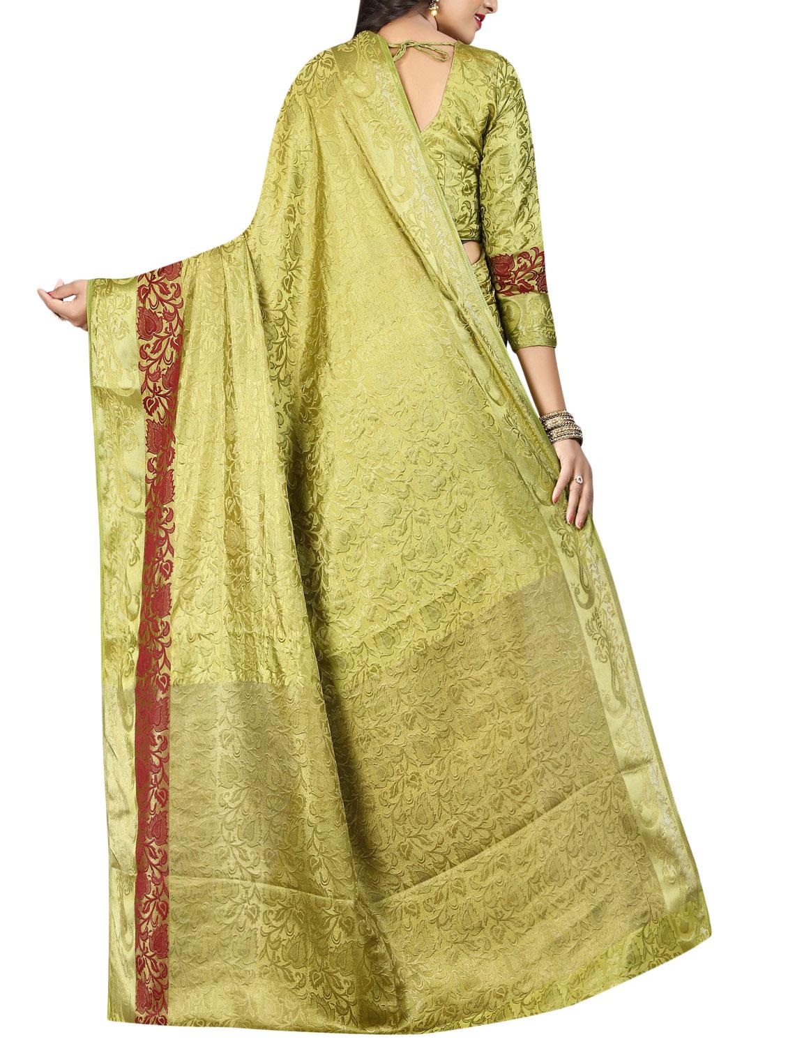 mehandi cotton silk banarasi saree with blouse - 14799723 - Zoom Image - 2