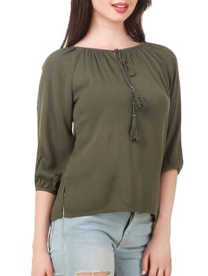olive solid crepe top - 14800051 - Standard Image - 2