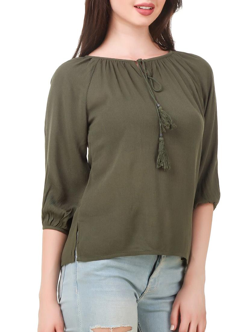 olive solid crepe top - 14800051 - Zoom Image - 2