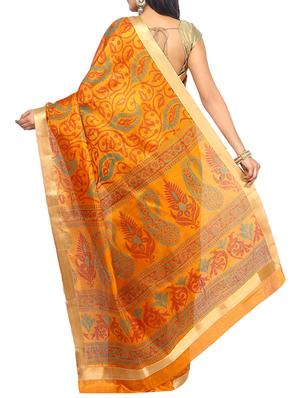 yellow silk printed saree with blouse - 14804754 - Standard Image - 2