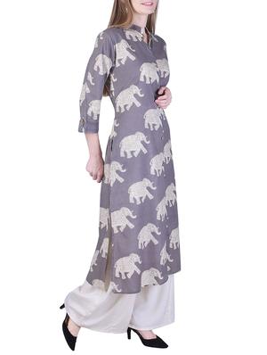 adesa grey rayon straight kurta - 14805228 - Standard Image - 2