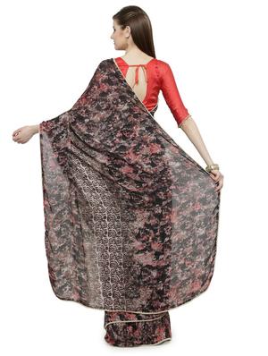 black printed saree with blouse - 14806936 - Standard Image - 2