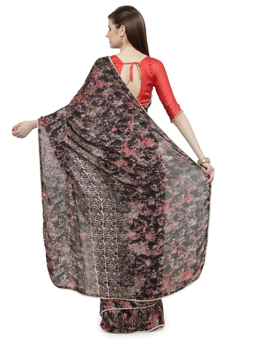 black printed saree with blouse - 14806936 - Zoom Image - 2