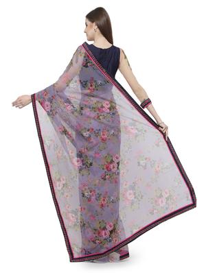 multi colored net printed saree with blouse - 14807019 - Standard Image - 2