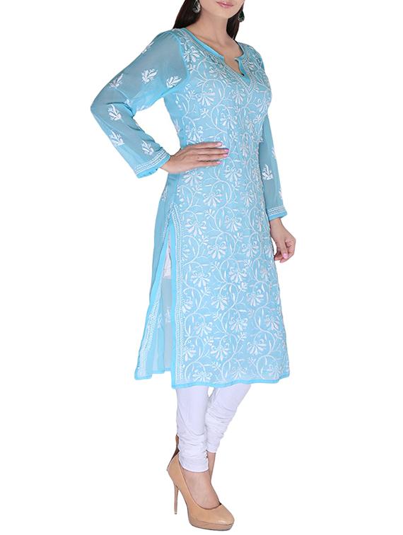 ada blue faux georgette straight kurta - 14810700 - Zoom Image - 2
