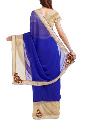 blue faux georgette embroidered saree with blouse - 14813993 - Standard Image - 2