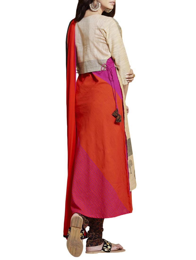Printed chanderi layered kurta with churidaar suit set - 14816742 - Zoom Image - 2