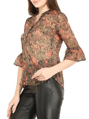 brown chiffon top - 14816989 - Standard Image - 2