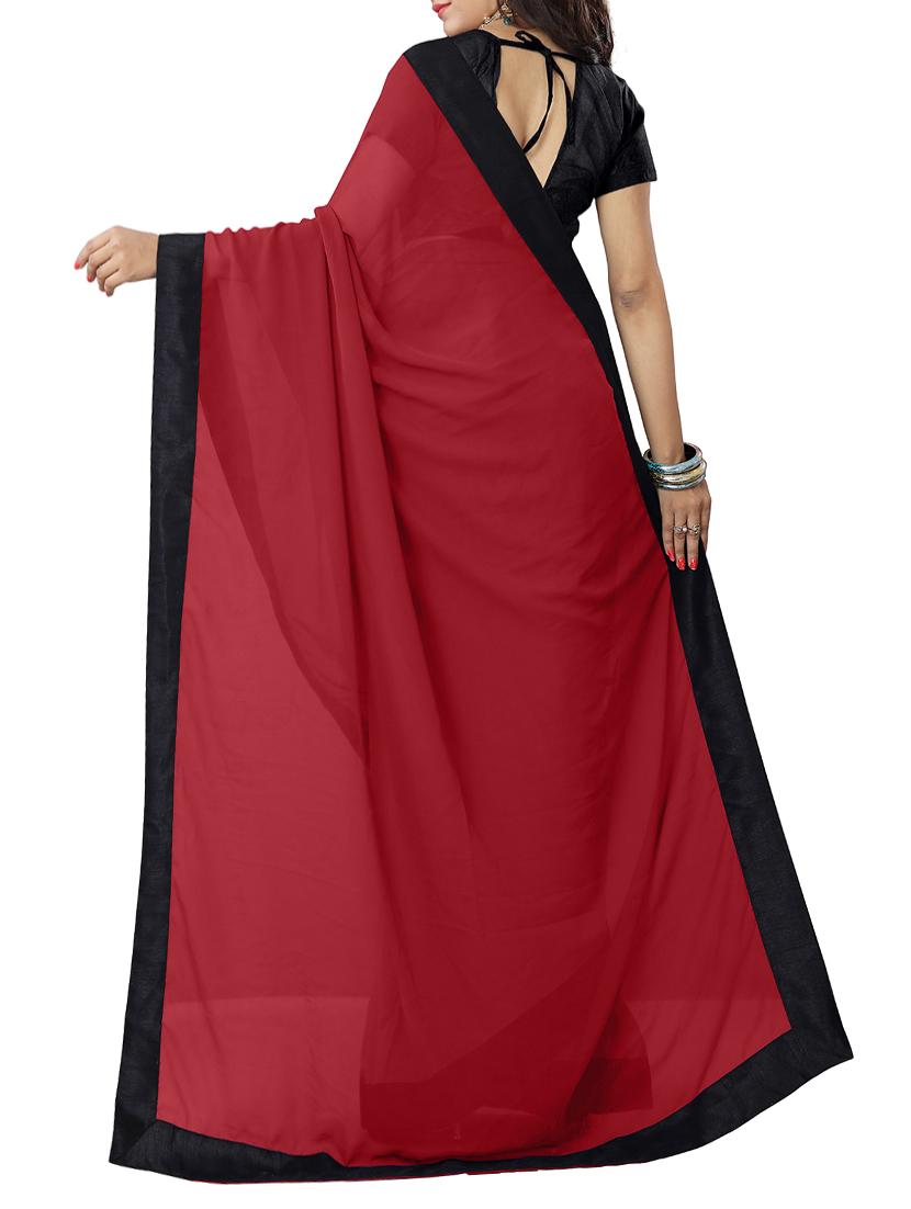 red georgette half and half saree with blouse - 14817171 - Zoom Image - 2