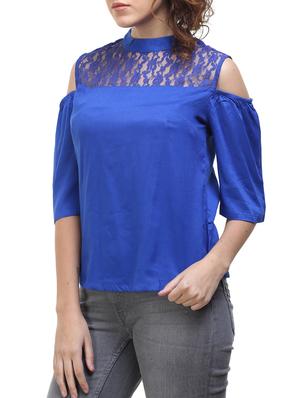 blue solid cold shoulder top - 14818218 - Standard Image - 2
