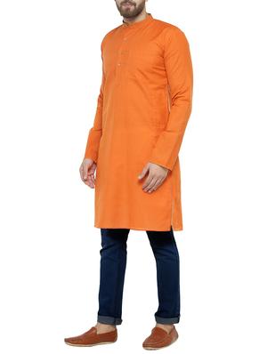 orange cotton long kurta - 14841821 - Standard Image - 2