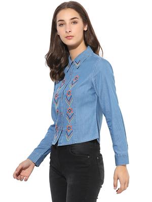 heather hues blue denim embroidered shirt - 14845632 - Standard Image - 2