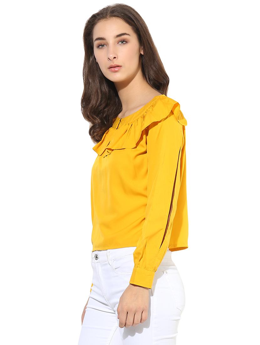 slit sleeve ruffle crepe top - 14845654 - Zoom Image - 2