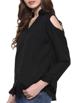 cold shoulder button up top - 14849430 - Standard Image - 2