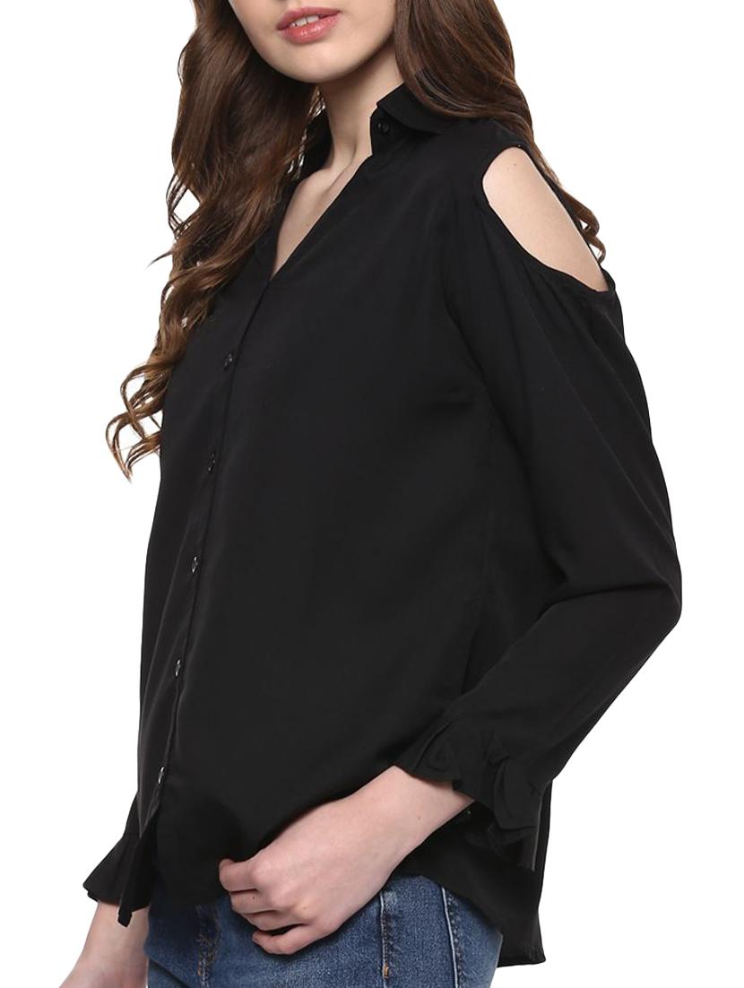 cold shoulder button up top - 14849430 - Zoom Image - 2
