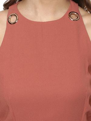 brown solid a-line dress - 14850137 - Standard Image - 5