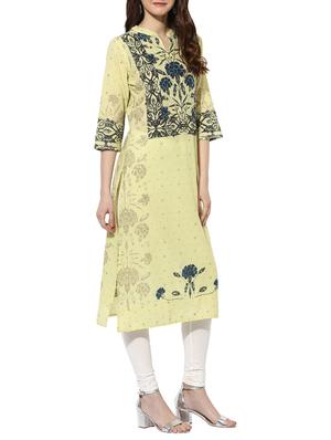 yellow cotton straight kurta - 14853002 - Standard Image - 2