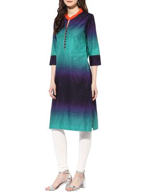blue cotton straight kurta - 14853031 - Standard Image - 2