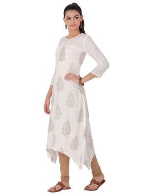 white rayon asymmetric kurta - 14853876 - Standard Image - 2
