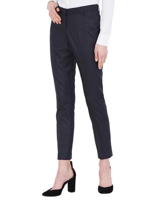 Navy blue solid flat front trouser - 14860629 - Standard Image - 2