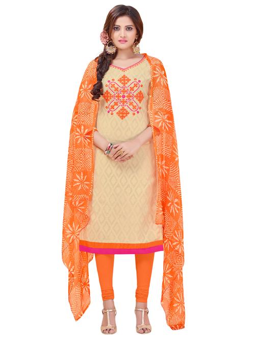 cream churidaar suit unstitched suit - 14861352 - Standard Image - 1