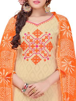 cream churidaar suit unstitched suit - 14861352 - Standard Image - 2
