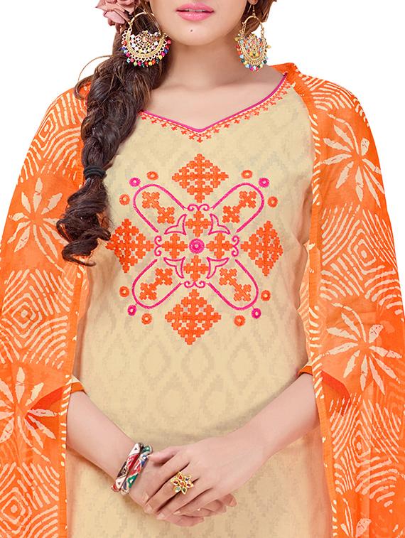cream churidaar suit unstitched suit - 14861352 - Zoom Image - 2