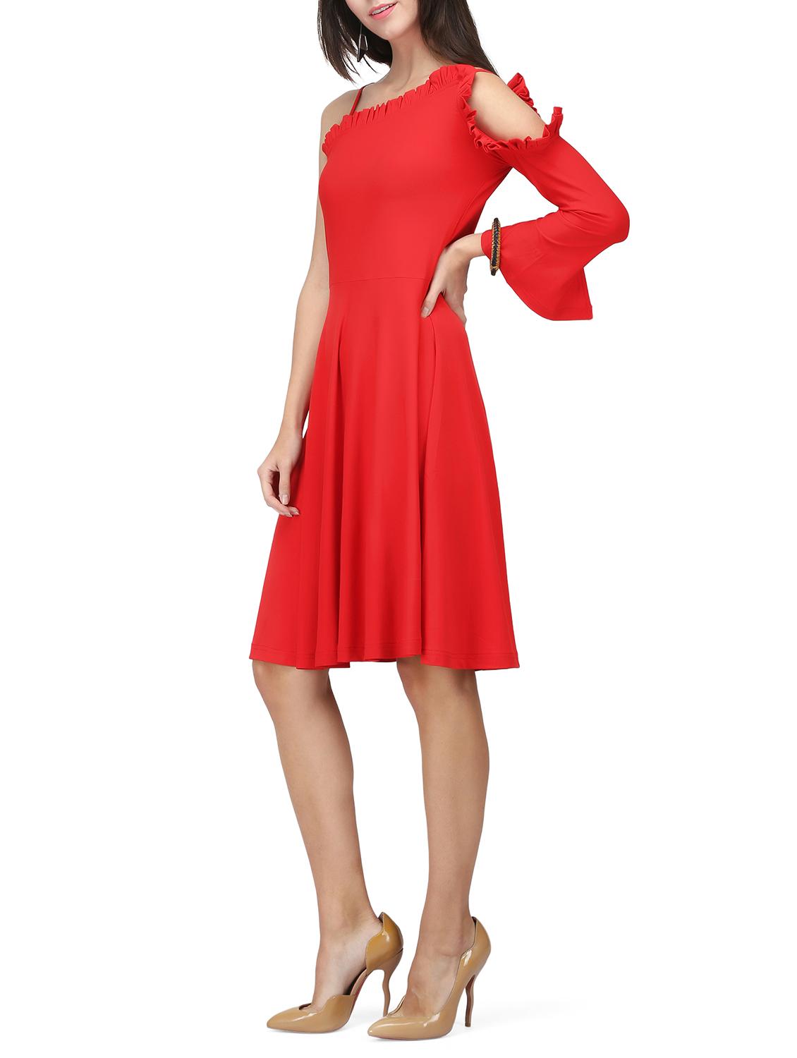 single shoulder frill trim a- line dress - 14864138 - Zoom Image - 2
