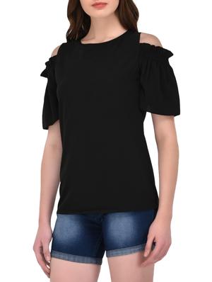 black solid cold shoulder top - 14864278 - Standard Image - 2