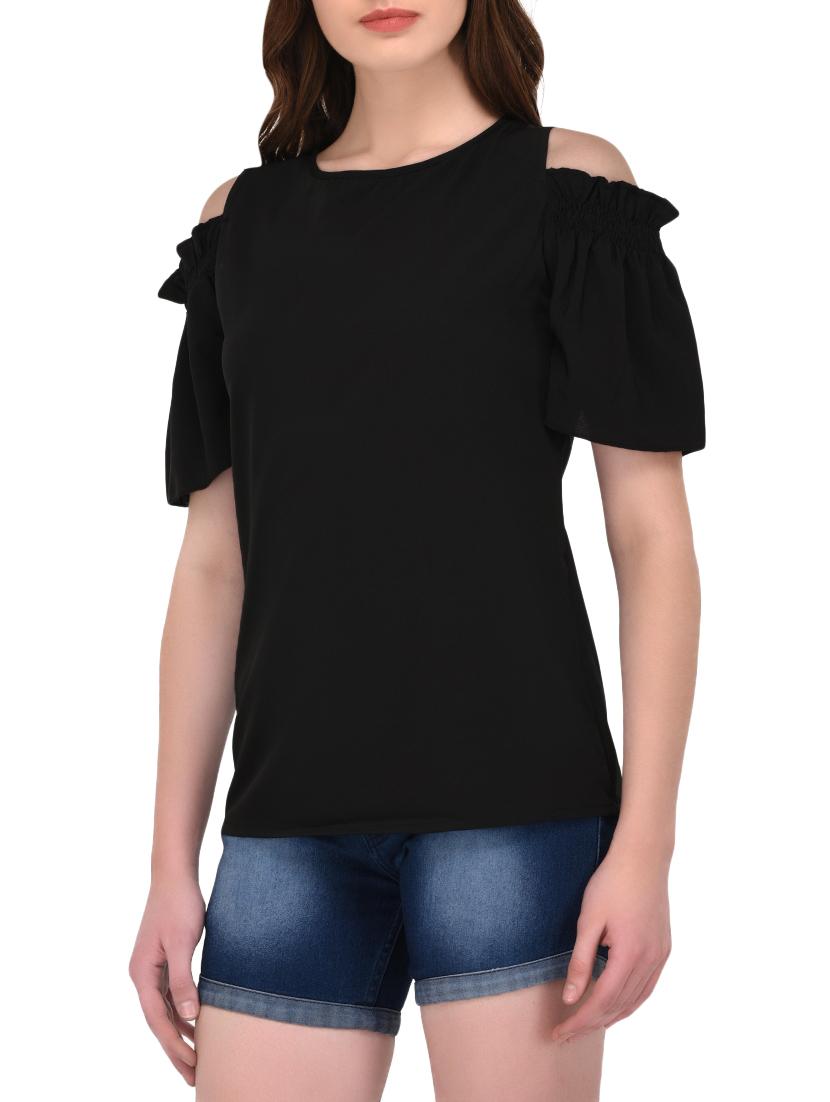 black solid cold shoulder top - 14864278 - Zoom Image - 2