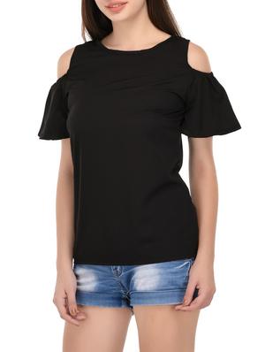 black solid cold shoulder top - 14864290 - Standard Image - 2
