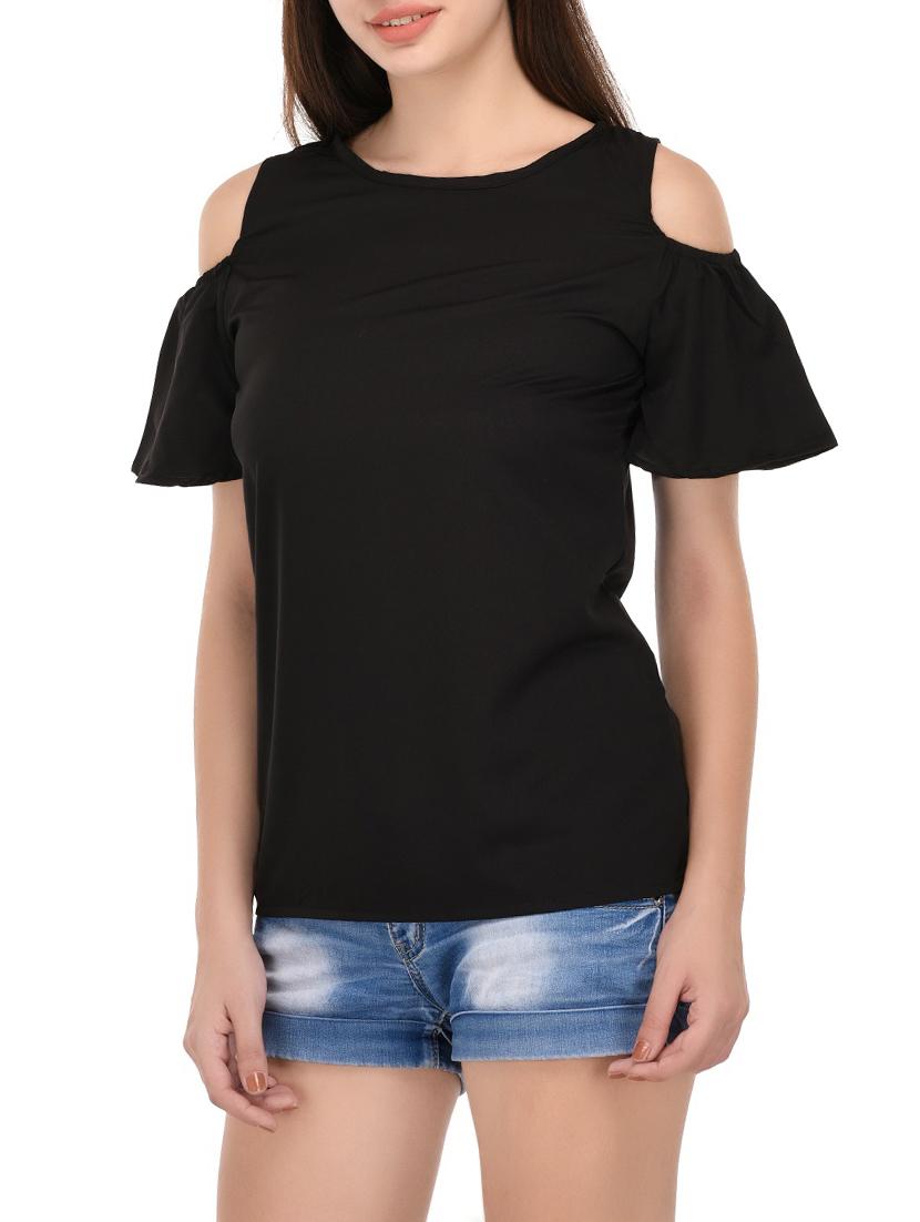 black solid cold shoulder top - 14864290 - Zoom Image - 2