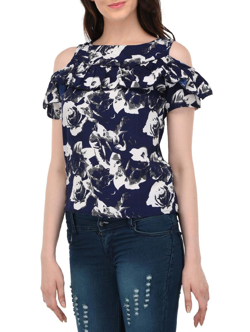 blue printed ruffled top - 14864295 - Zoom Image - 2