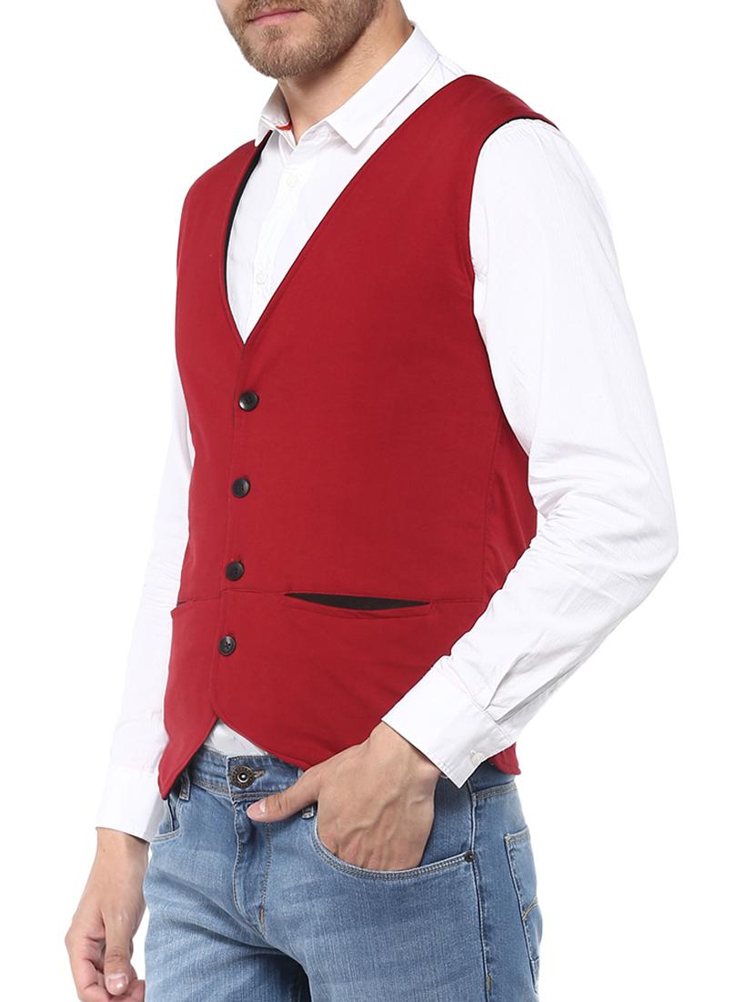 red cotton waist coat - 14864379 - Zoom Image - 2